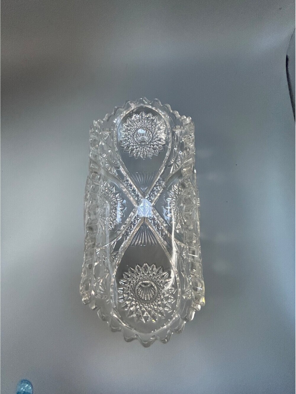 Antique American Brilliant Period Cut Glass Celery Boat Dish Crystal Hobstar 11"